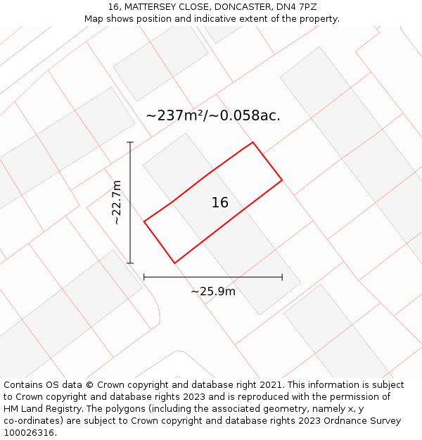 16, MATTERSEY CLOSE, DONCASTER, DN4 7PZ: Plot and title map