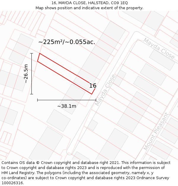16, MAYDA CLOSE, HALSTEAD, CO9 1EQ: Plot and title map