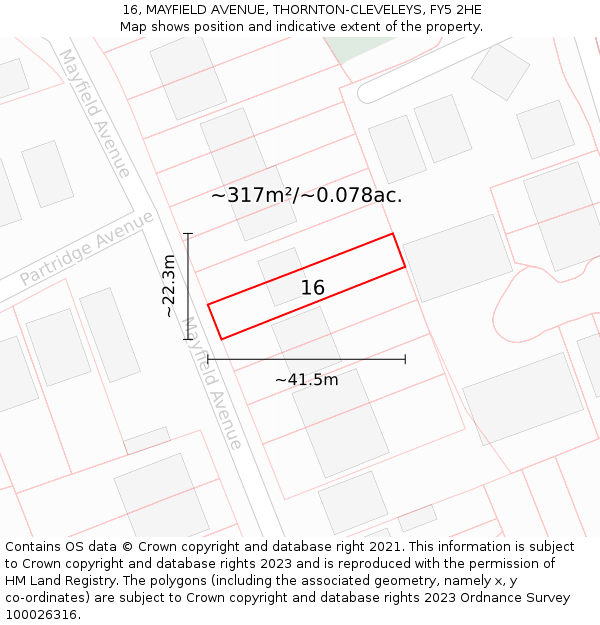 16, MAYFIELD AVENUE, THORNTON-CLEVELEYS, FY5 2HE: Plot and title map