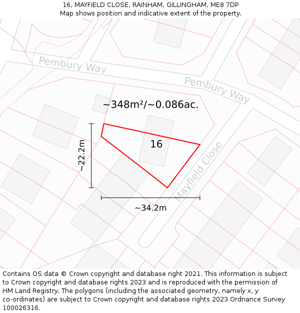 16, MAYFIELD CLOSE, RAINHAM, GILLINGHAM, ME8 7DP: Plot and title map