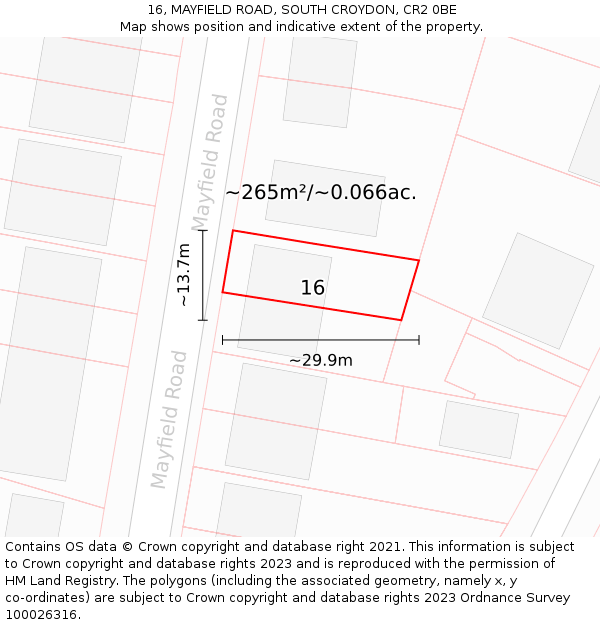 16, MAYFIELD ROAD, SOUTH CROYDON, CR2 0BE: Plot and title map