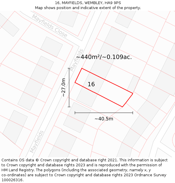 16, MAYFIELDS, WEMBLEY, HA9 9PS: Plot and title map