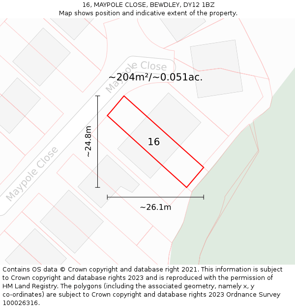 16, MAYPOLE CLOSE, BEWDLEY, DY12 1BZ: Plot and title map