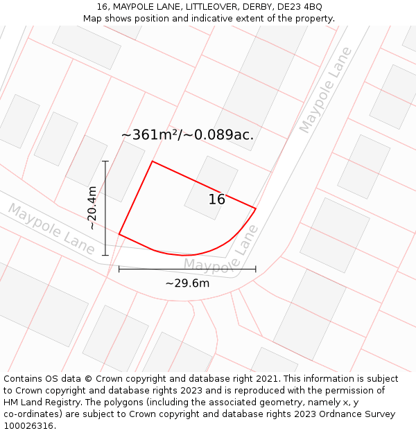 16, MAYPOLE LANE, LITTLEOVER, DERBY, DE23 4BQ: Plot and title map