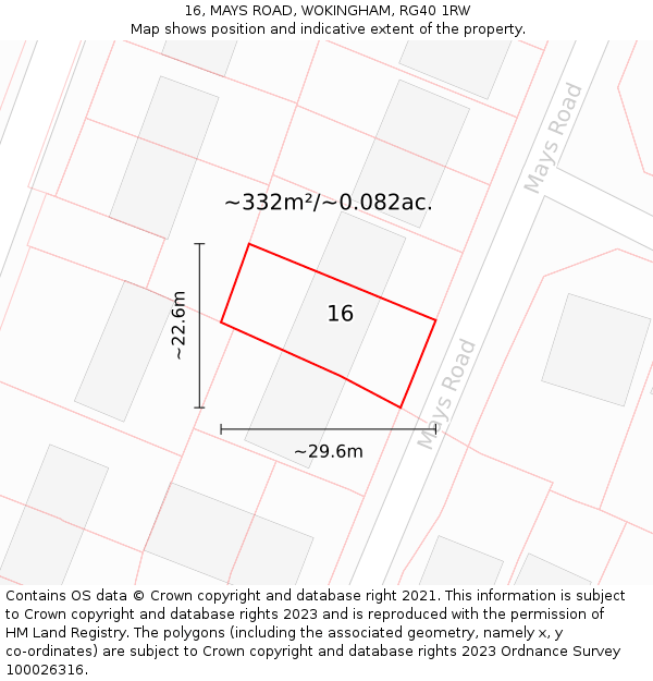 16, MAYS ROAD, WOKINGHAM, RG40 1RW: Plot and title map