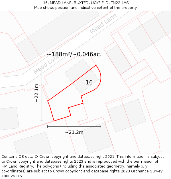 16, MEAD LANE, BUXTED, UCKFIELD, TN22 4AS: Plot and title map
