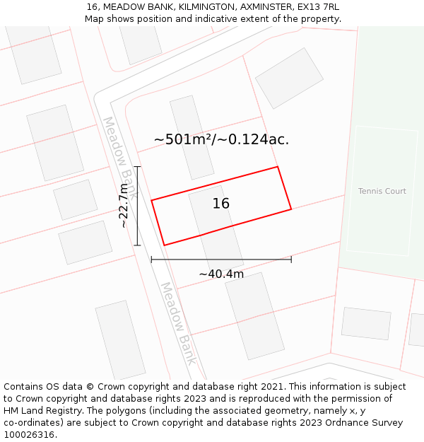 16, MEADOW BANK, KILMINGTON, AXMINSTER, EX13 7RL: Plot and title map