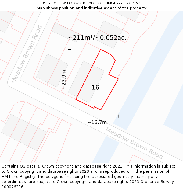 16, MEADOW BROWN ROAD, NOTTINGHAM, NG7 5PH: Plot and title map
