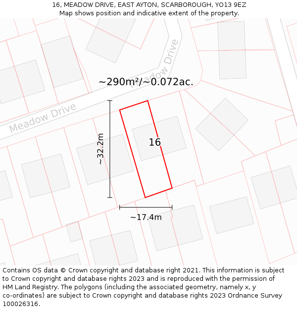 16, MEADOW DRIVE, EAST AYTON, SCARBOROUGH, YO13 9EZ: Plot and title map