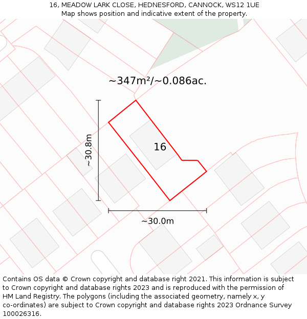 16, MEADOW LARK CLOSE, HEDNESFORD, CANNOCK, WS12 1UE: Plot and title map