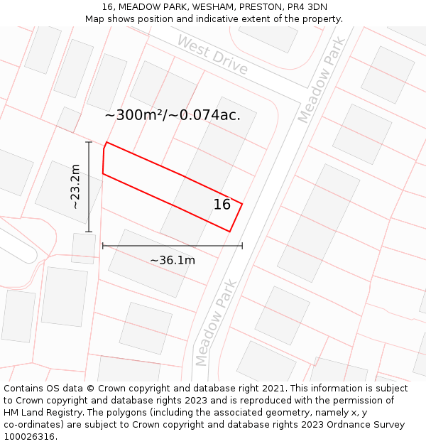 16, MEADOW PARK, WESHAM, PRESTON, PR4 3DN: Plot and title map