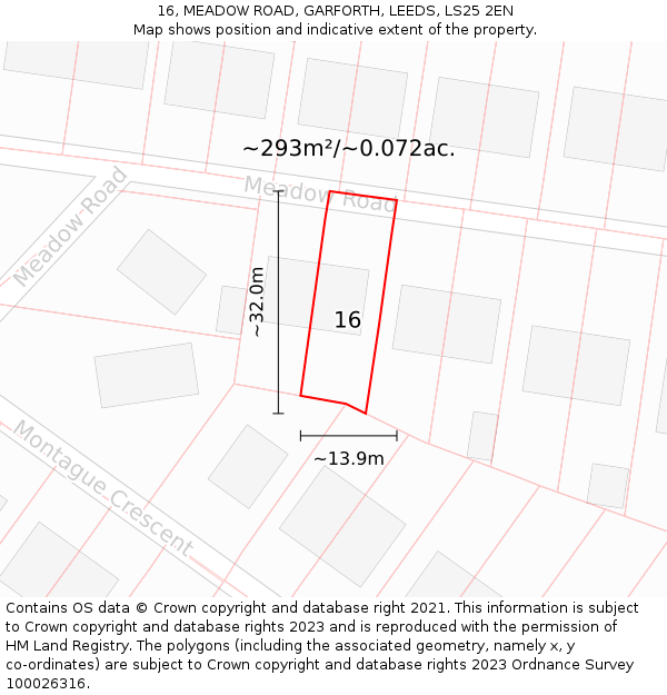 16, MEADOW ROAD, GARFORTH, LEEDS, LS25 2EN: Plot and title map