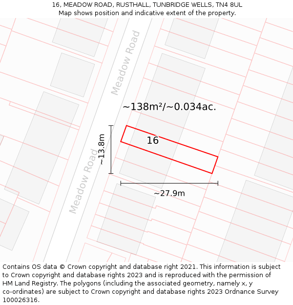 16, MEADOW ROAD, RUSTHALL, TUNBRIDGE WELLS, TN4 8UL: Plot and title map