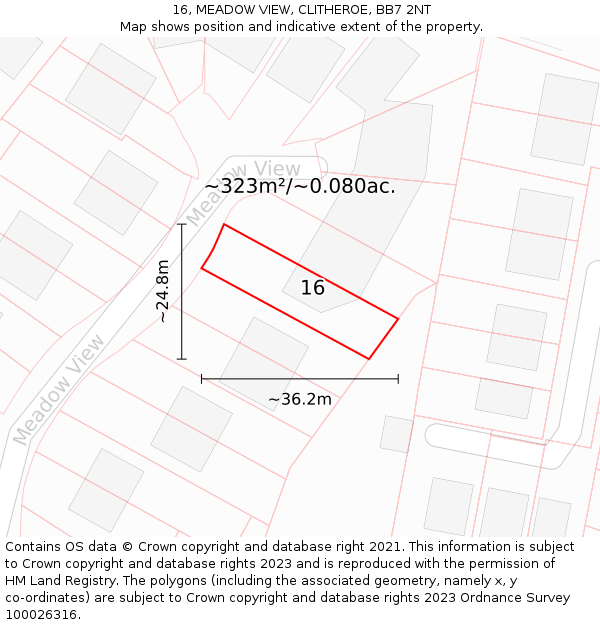 16, MEADOW VIEW, CLITHEROE, BB7 2NT: Plot and title map
