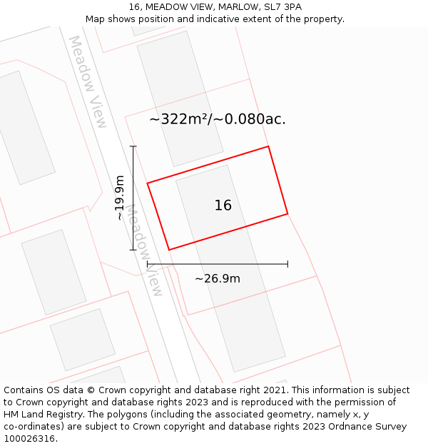 16, MEADOW VIEW, MARLOW, SL7 3PA: Plot and title map