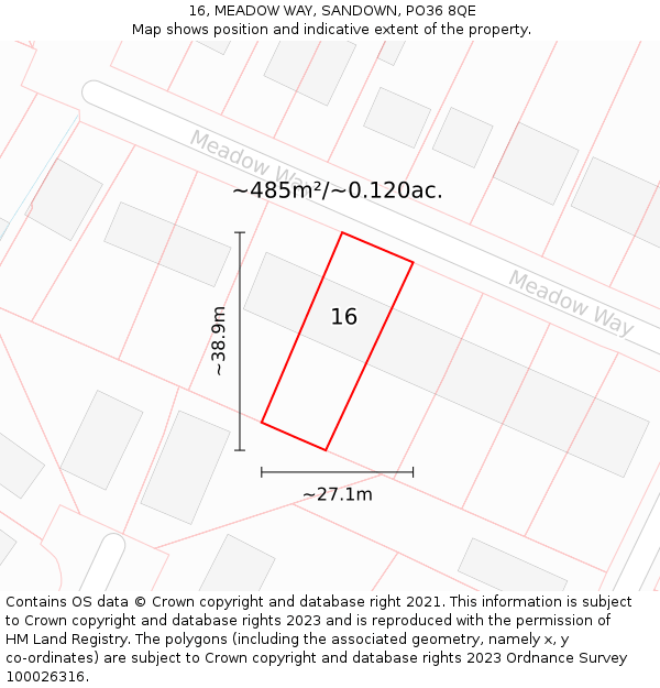 16, MEADOW WAY, SANDOWN, PO36 8QE: Plot and title map