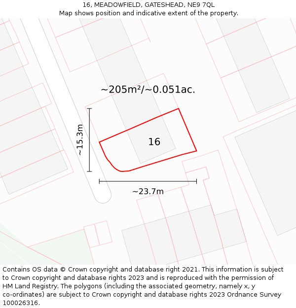 16, MEADOWFIELD, GATESHEAD, NE9 7QL: Plot and title map