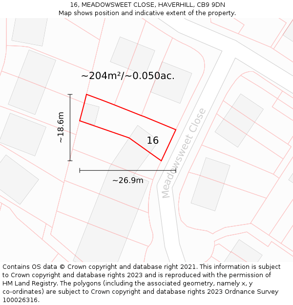 16, MEADOWSWEET CLOSE, HAVERHILL, CB9 9DN: Plot and title map