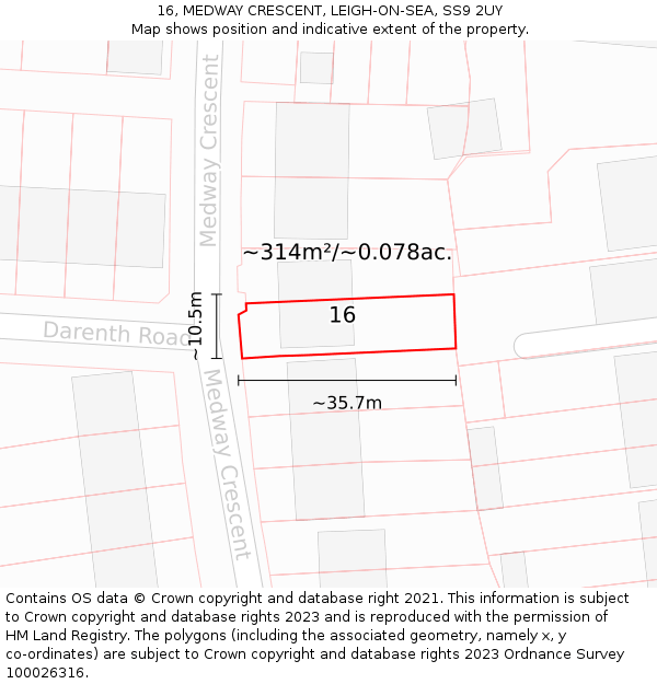 16, MEDWAY CRESCENT, LEIGH-ON-SEA, SS9 2UY: Plot and title map