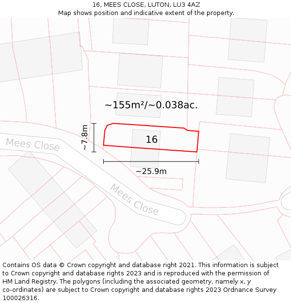 16, MEES CLOSE, LUTON, LU3 4AZ: Plot and title map