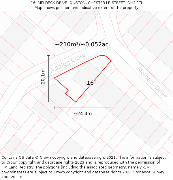 16, MELBECK DRIVE, OUSTON, CHESTER LE STREET, DH2 1TL: Plot and title map