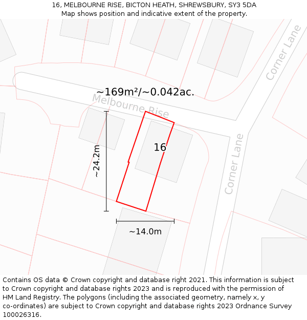 16, MELBOURNE RISE, BICTON HEATH, SHREWSBURY, SY3 5DA: Plot and title map