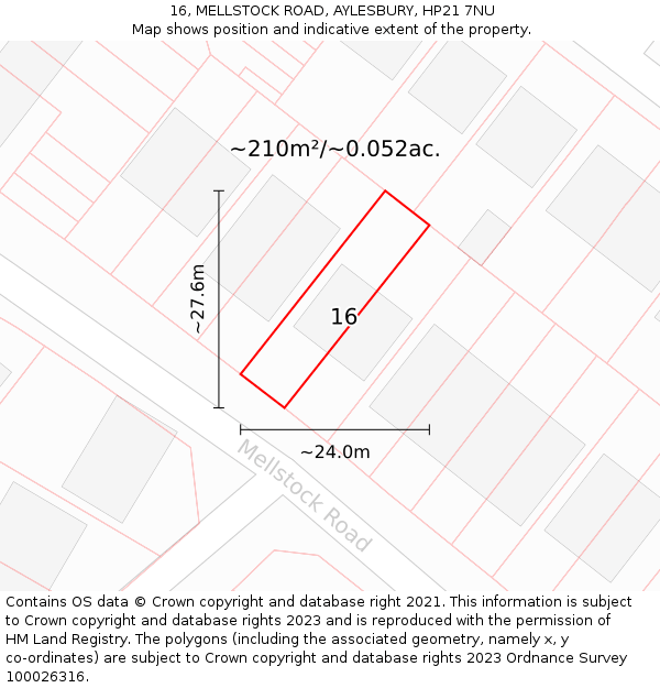 16, MELLSTOCK ROAD, AYLESBURY, HP21 7NU: Plot and title map