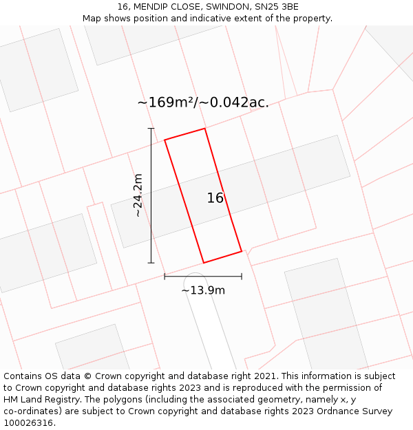 16, MENDIP CLOSE, SWINDON, SN25 3BE: Plot and title map