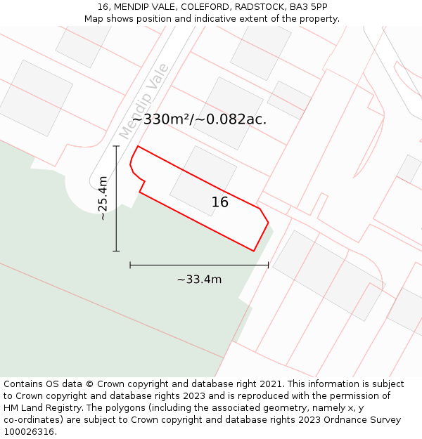 16, MENDIP VALE, COLEFORD, RADSTOCK, BA3 5PP: Plot and title map