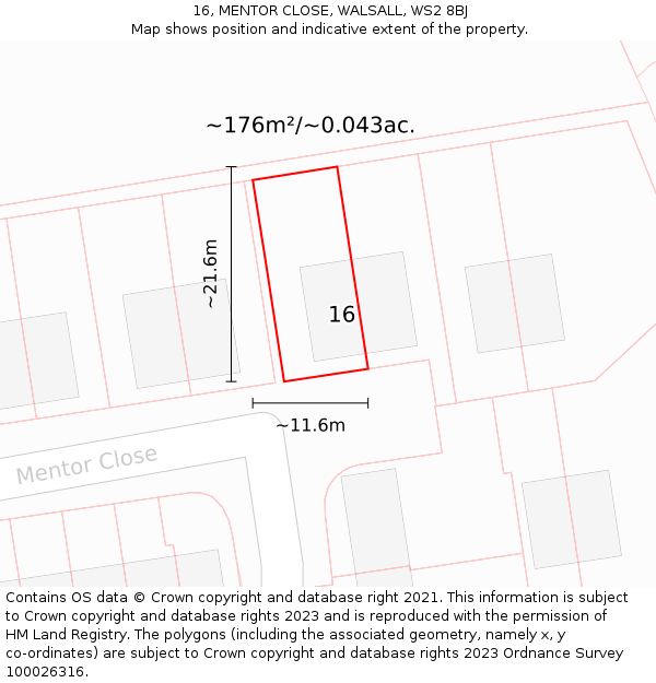 16, MENTOR CLOSE, WALSALL, WS2 8BJ: Plot and title map