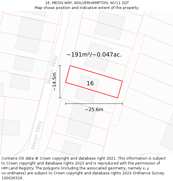 16, MEON WAY, WOLVERHAMPTON, WV11 2QT: Plot and title map