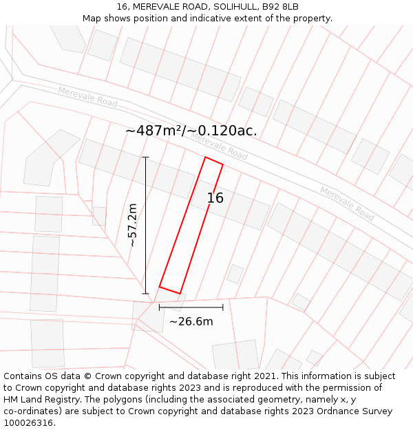 16, MEREVALE ROAD, SOLIHULL, B92 8LB: Plot and title map
