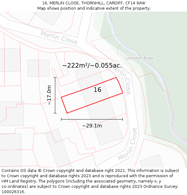 16, MERLIN CLOSE, THORNHILL, CARDIFF, CF14 9AW: Plot and title map