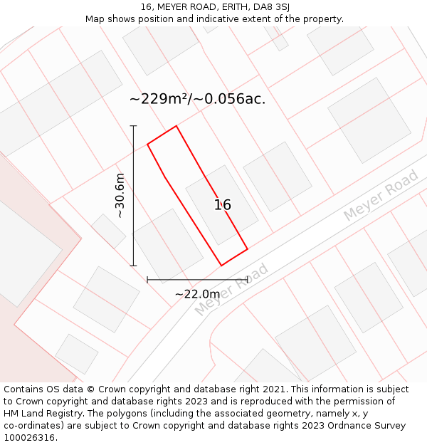 16, MEYER ROAD, ERITH, DA8 3SJ: Plot and title map