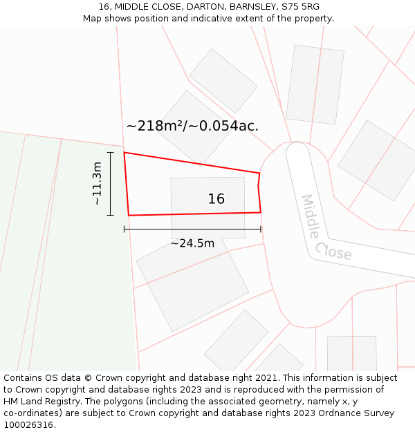 16, MIDDLE CLOSE, DARTON, BARNSLEY, S75 5RG: Plot and title map