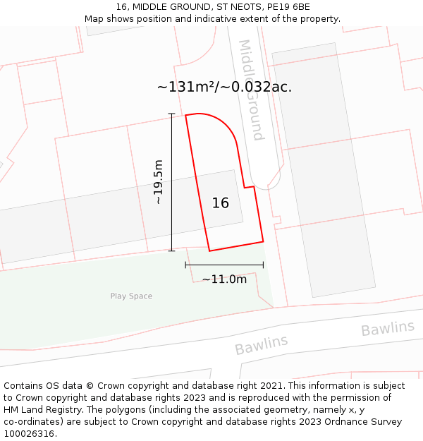 16, MIDDLE GROUND, ST NEOTS, PE19 6BE: Plot and title map