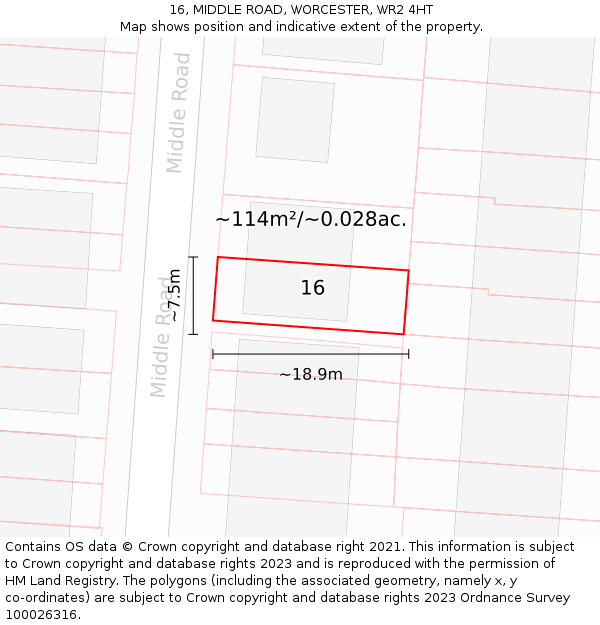 16, MIDDLE ROAD, WORCESTER, WR2 4HT: Plot and title map