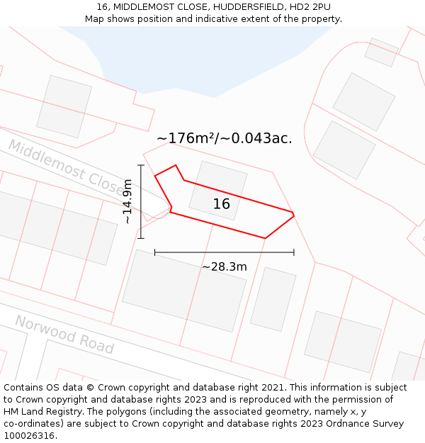 16, MIDDLEMOST CLOSE, HUDDERSFIELD, HD2 2PU: Plot and title map