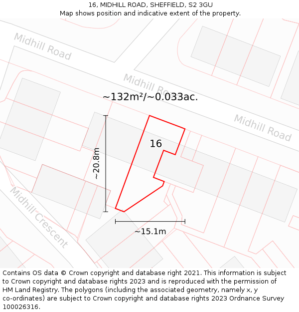 16, MIDHILL ROAD, SHEFFIELD, S2 3GU: Plot and title map