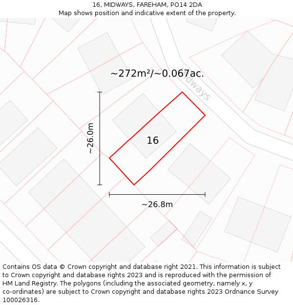 16, MIDWAYS, FAREHAM, PO14 2DA: Plot and title map