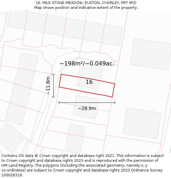 16, MILE STONE MEADOW, EUXTON, CHORLEY, PR7 6FD: Plot and title map