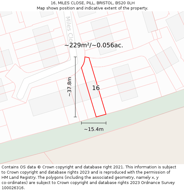 16, MILES CLOSE, PILL, BRISTOL, BS20 0LH: Plot and title map