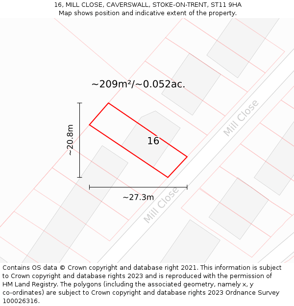 16, MILL CLOSE, CAVERSWALL, STOKE-ON-TRENT, ST11 9HA: Plot and title map