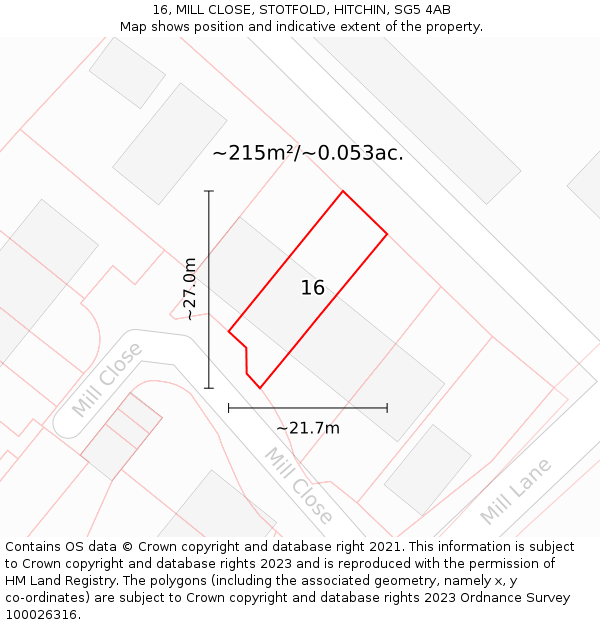 16, MILL CLOSE, STOTFOLD, HITCHIN, SG5 4AB: Plot and title map