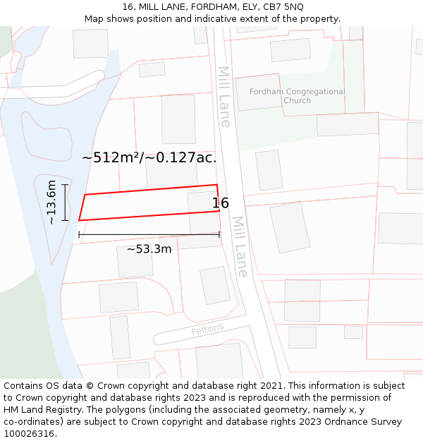 16, MILL LANE, FORDHAM, ELY, CB7 5NQ: Plot and title map
