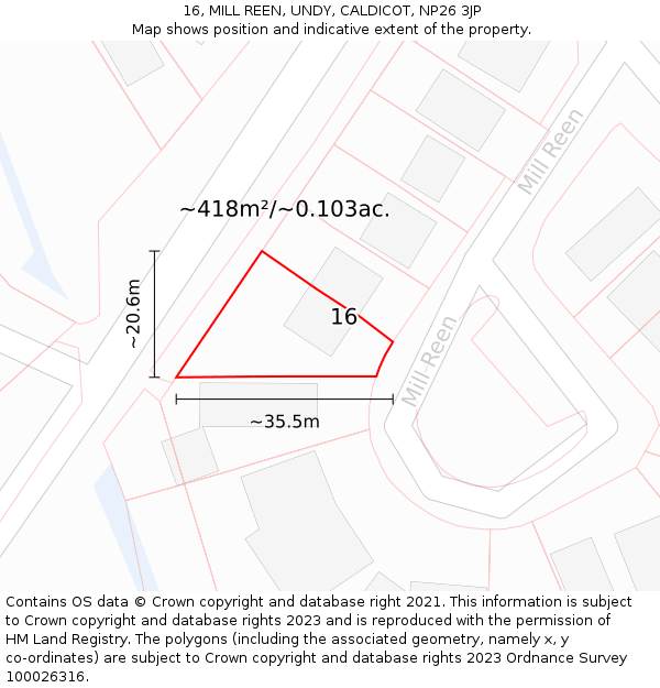 16, MILL REEN, UNDY, CALDICOT, NP26 3JP: Plot and title map