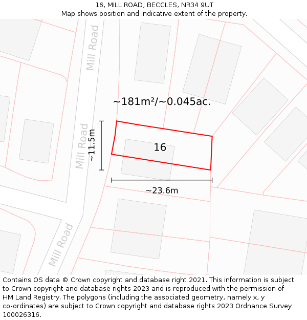 16, MILL ROAD, BECCLES, NR34 9UT: Plot and title map
