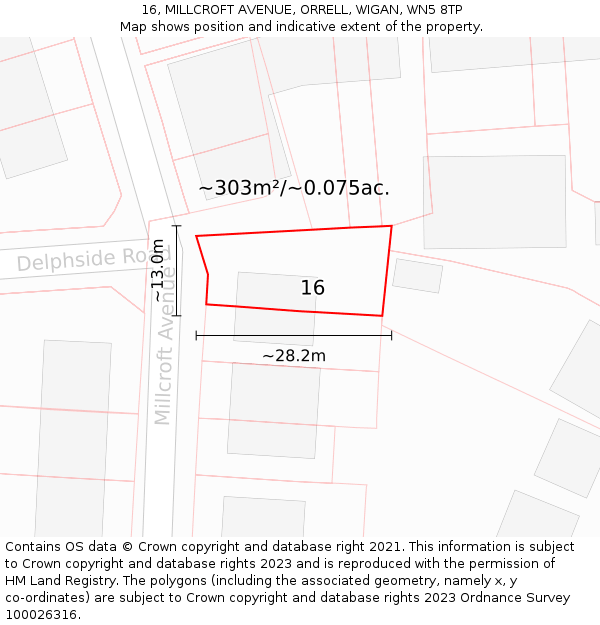16, MILLCROFT AVENUE, ORRELL, WIGAN, WN5 8TP: Plot and title map