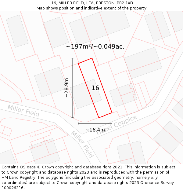 16, MILLER FIELD, LEA, PRESTON, PR2 1XB: Plot and title map