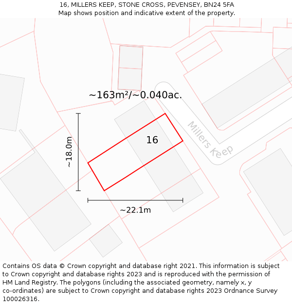 16, MILLERS KEEP, STONE CROSS, PEVENSEY, BN24 5FA: Plot and title map